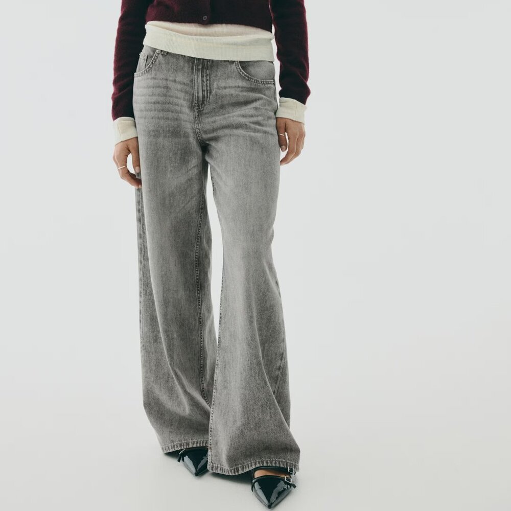 Wide Leg High-Rise Women's Jeans in Gray